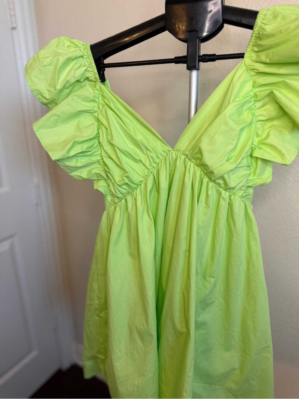 Neon Lime Ruffle V-Neck Mini Dress - Picture 4 of 6